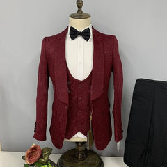 Hot Selling Men Suits Pattern and Black Groom Tuxedos Shawl Satin Lapel Groomsmen Wedding Best Man ( Jacket+Pants+Vest+Tie) C691 - SHOWLU FASHION STORE