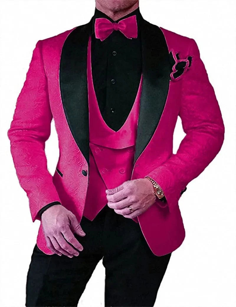 Black men's 3-piece wedding tuxedo with shawl lapel, slim fit, from SHOWLU FASHION STORE, featuring jacket, pants, vest, and tie.
