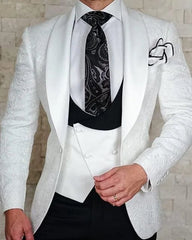 Hot Selling Men Suits Pattern and Black Groom Tuxedos Shawl Satin Lapel Groomsmen Wedding Best Man ( Jacket+Pants+Vest+Tie) C691 - SHOWLU FASHION STORE