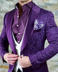 Hot Selling Men Suits Pattern and Black Groom Tuxedos Shawl Satin Lapel Groomsmen Wedding Best Man ( Jacket+Pants+Vest+Tie) C691 - SHOWLU FASHION STORE