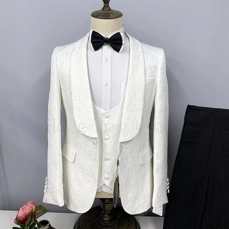 Black men's 3-piece wedding tuxedo with shawl lapel, slim fit, from SHOWLU FASHION STORE, includes jacket, pants, vest, and tie.