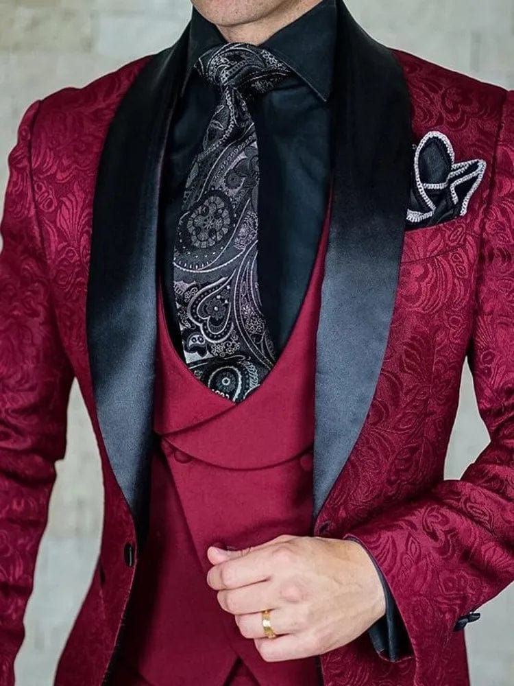 Black men's 3-piece wedding tuxedo with shawl lapel, slim fit, from SHOWLU FASHION STORE, featuring jacket, pants, vest, and tie.
