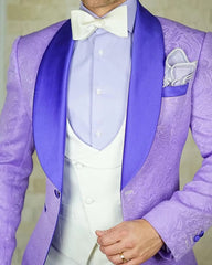 Hot Selling Men Suits Pattern and Black Groom Tuxedos Shawl Satin Lapel Groomsmen Wedding Best Man ( Jacket+Pants+Vest+Tie) C691 - SHOWLU FASHION STORE