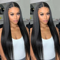 Showlu Straight Brazilian Human Hair Wig with HD transparent 360 lace frontal, full lace, 13x4, natural-looking hair.