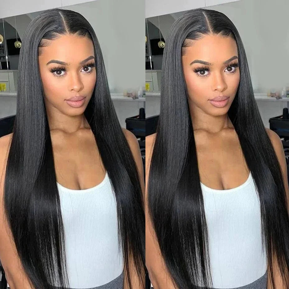 Showlu Straight Brazilian Human Hair Wig with HD transparent 360 lace frontal, full lace, 13x4, natural-looking hair.