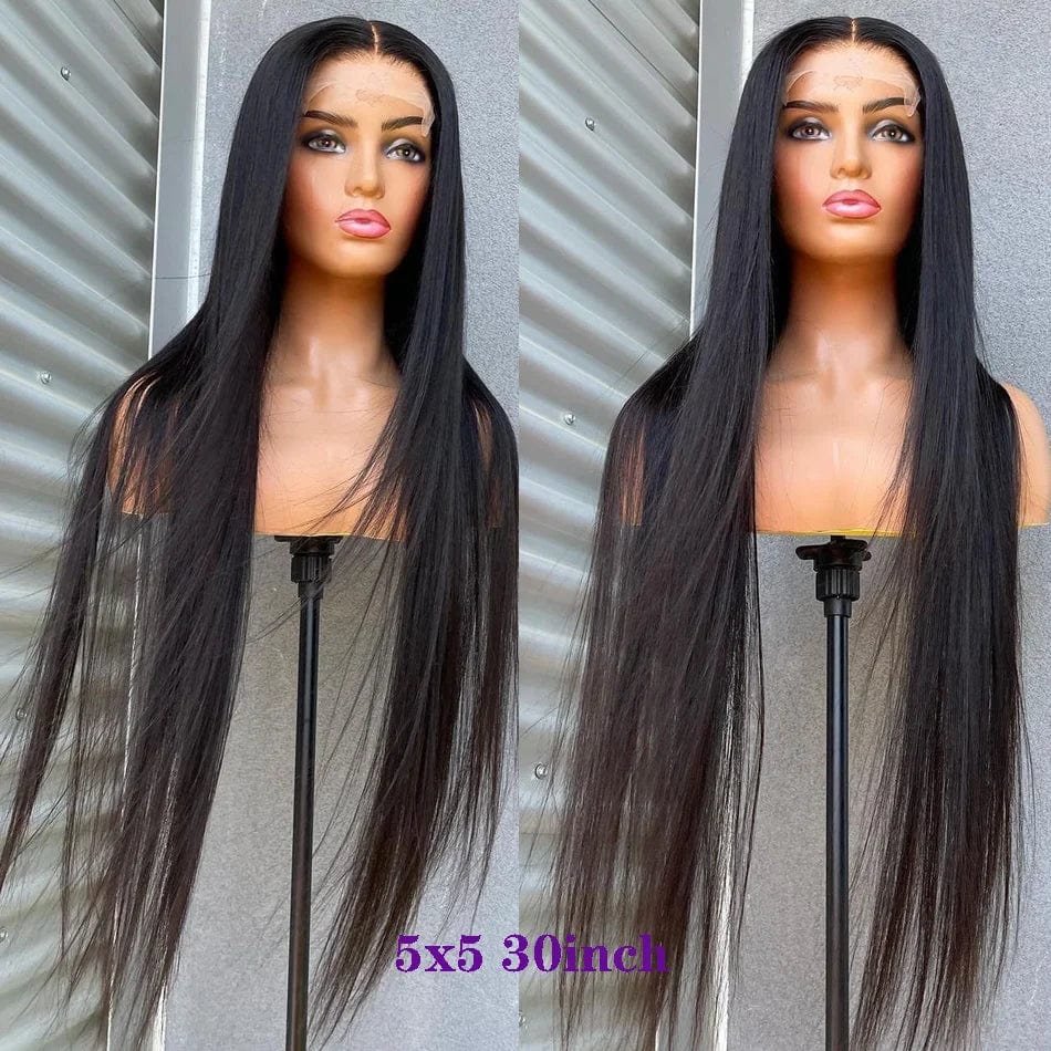 Showlu Straight Brazilian Human Hair Wig with HD transparent 360 lace frontal and 13x4 lace front for natural styling.