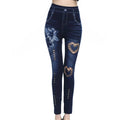 Women's high waist denim print skinny jeggings by SHOWLU FASHION, ankle-length slim leggings, form-fitting and stylish.
