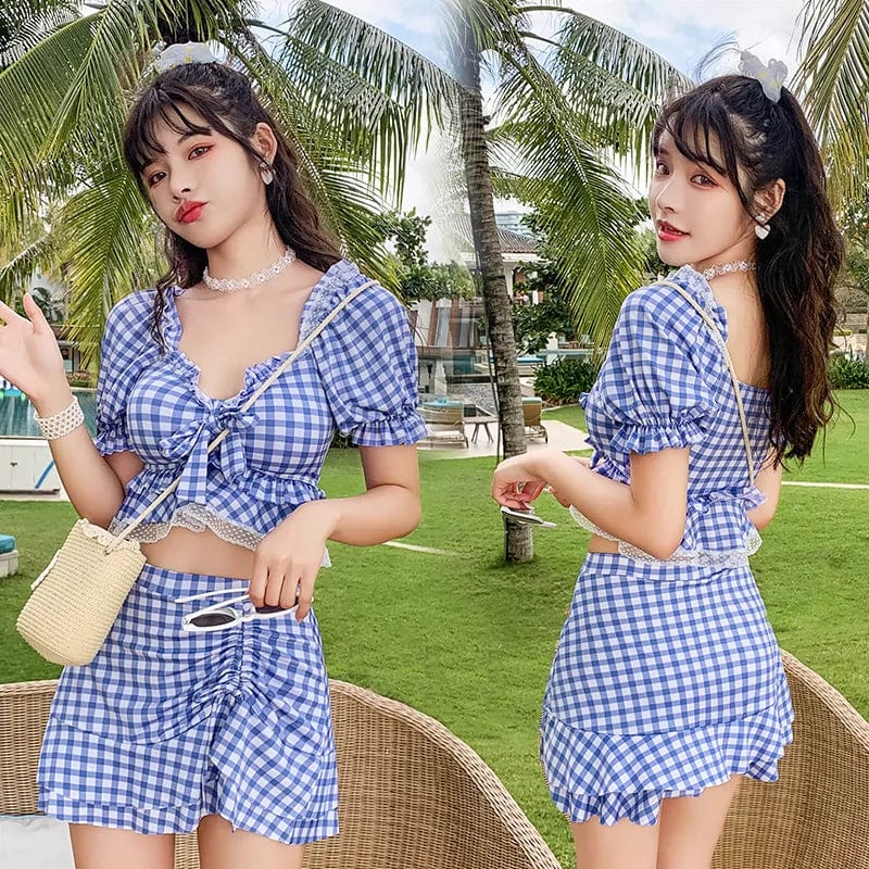 Showlu Fashion Two-Piece Split Swimsuit with a conservative skirt design, suitable for hot-spring bathing and small-chest women.