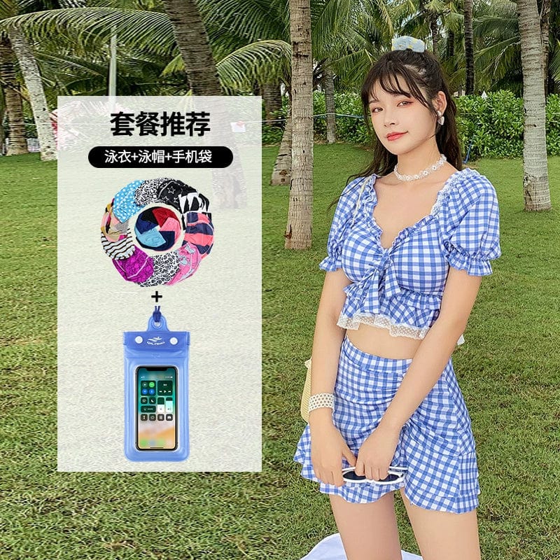 Hot Spring Bathing Swimsuit Female Split Two - Piece Suit Conservative Skirt Boxer Gathering Small Chest Girl Swimsuit Ins Style - SHOWLU FASHION STORE