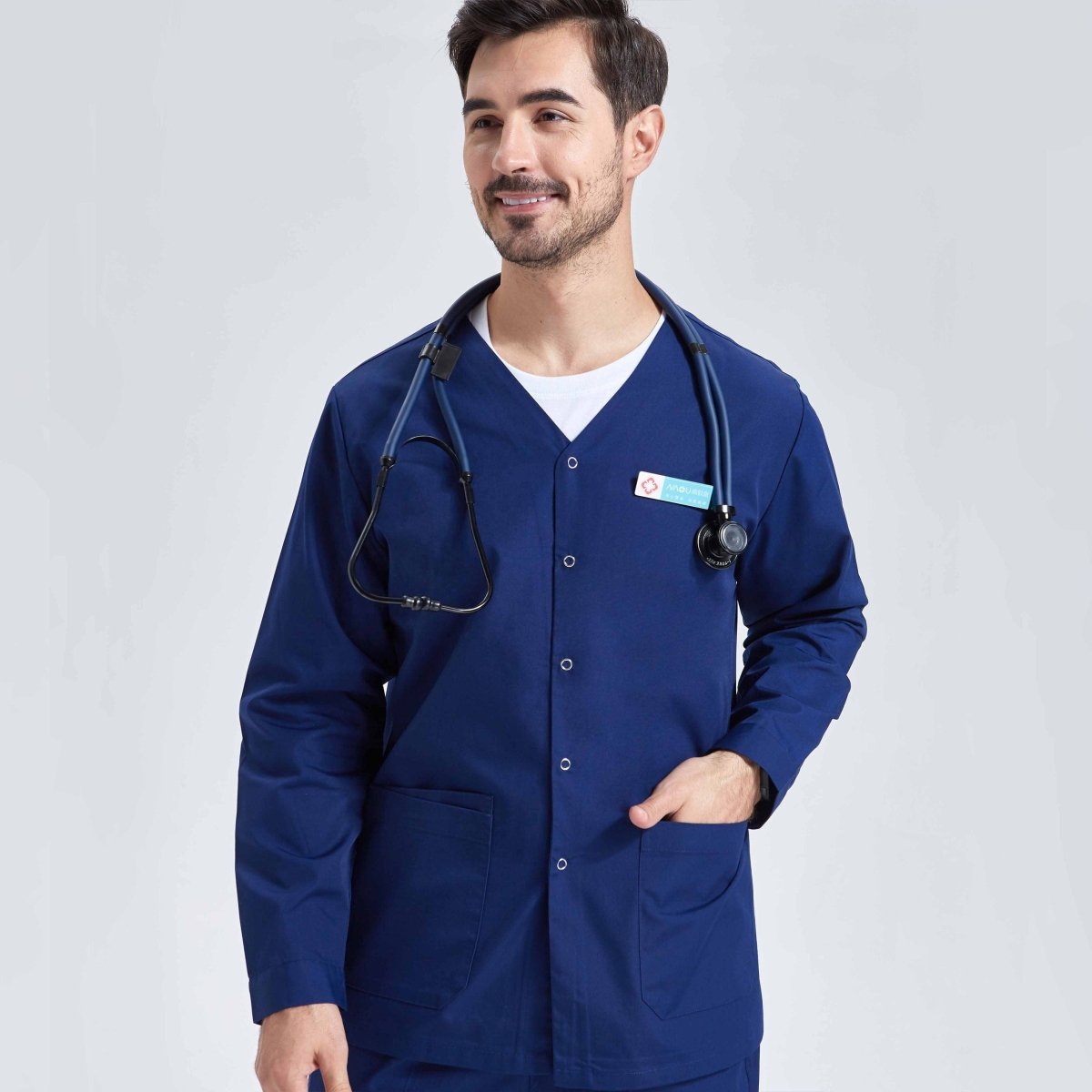 Unisex Showlu Fashion medical scrubs set with stretch fabric, featuring a practical uniform design for healthcare professionals.