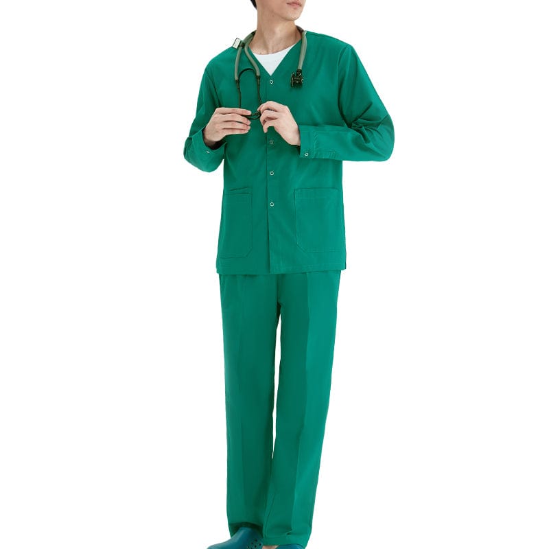 Showlu Fashion unisex medical scrubs with stretch fabric, featuring a comfortable uniform set for healthcare professionals.