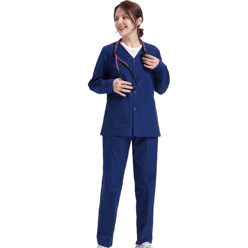 Showlu Fashion unisex medical scrubs set with stretchy fabric, featuring a comfortable, professional uniform for healthcare workers.