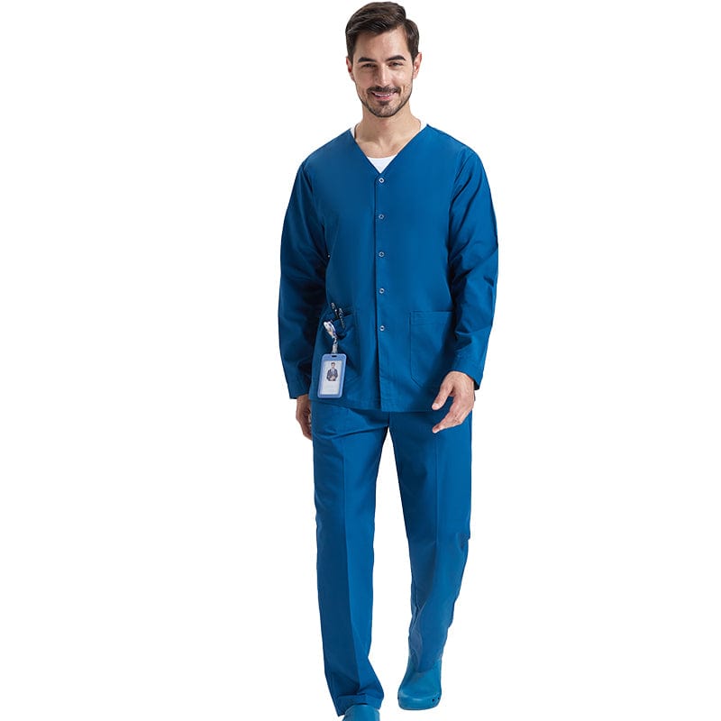 Showlu Fashion unisex medical scrubs set featuring stretch fabric and comfortable fit, designed for healthcare professionals.