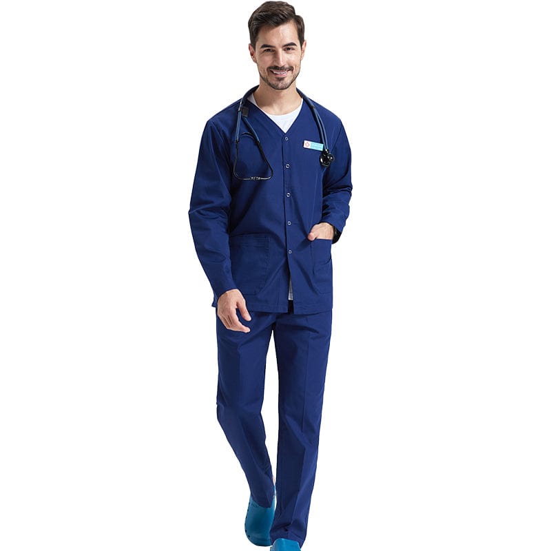 Showlu Fashion unisex medical scrubs set with stretch fabric, featuring a comfortable, professional uniform for healthcare workers.