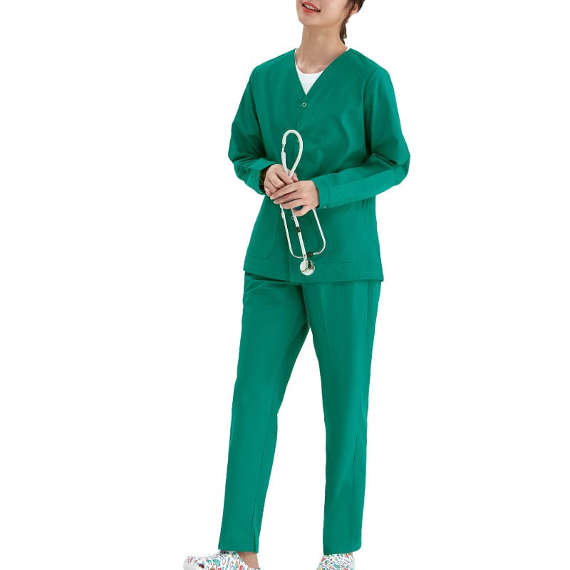 Unisex medical scrubs by Showlu Fashion featuring stretch fabric and a comfortable uniform set for healthcare professionals.