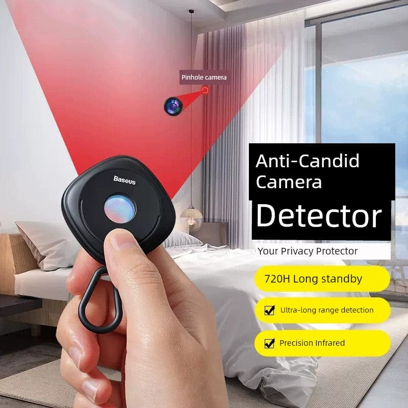 Infrared camera detector for hotel safety, showing a handheld anti-shooting device used for security monitoring during travel.