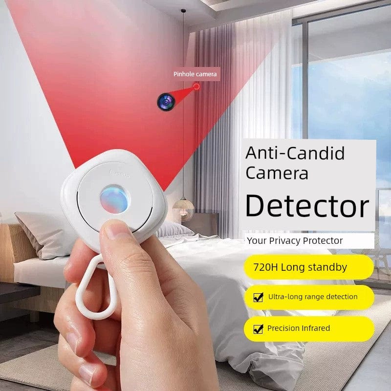 Infrared camera detector for hotel safety, portable anti-shooting device, shown testing and monitoring during travel or business trips.