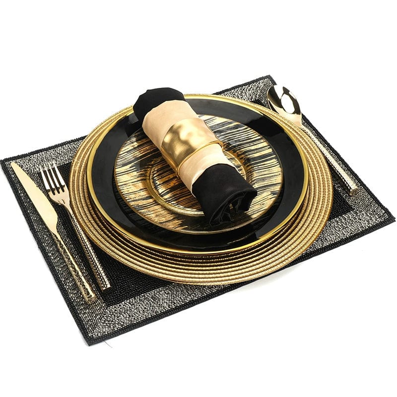 Showlu Luxury Bone China Dinner Plate with black and gold edge, flat dish for elegant table setting and Western-style meals