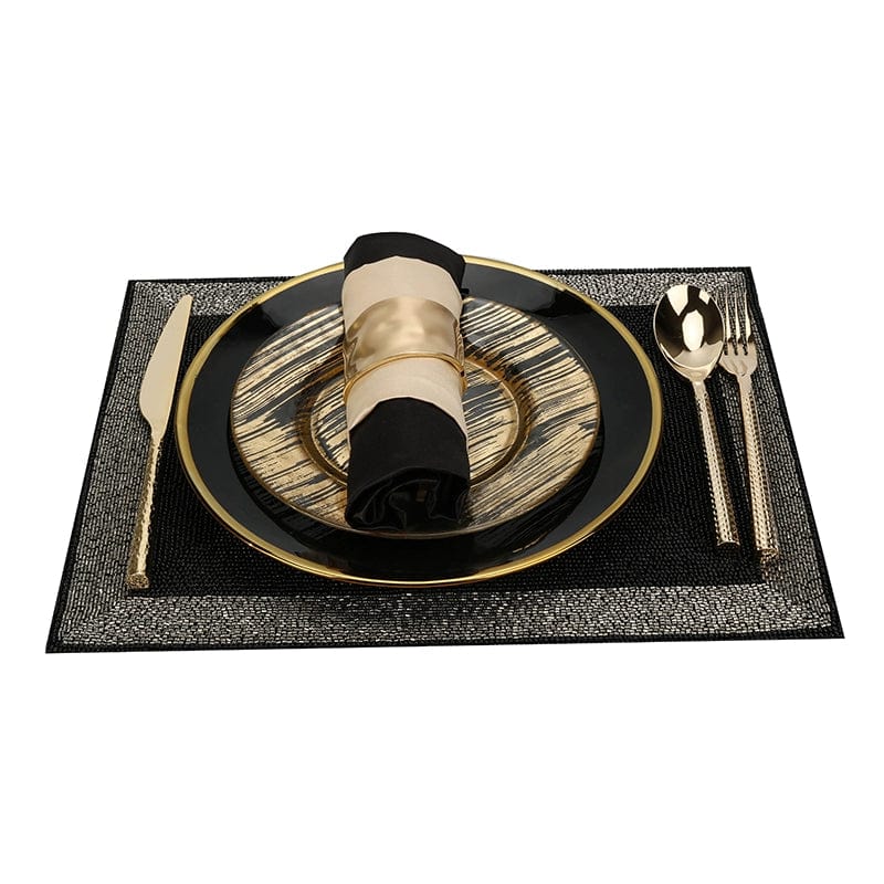 Showlu Luxury Bone China Dinner Plate with black and gold edge, elegant flat dish for steak and dinner presentation.