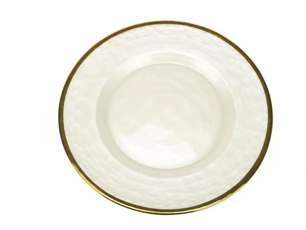 Showlu Luxury Bone China Dinner Plate with black and gold edge, elegant flat dish for steak or dinner presentation.