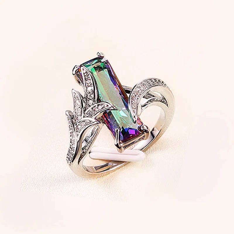 Huitan Multicolored Rectangular Stone Ring/Necklace Set Novel Design Anniversary Party Women Jewelry Factory Direct Selling Set - SHOWLU FASHION STORE