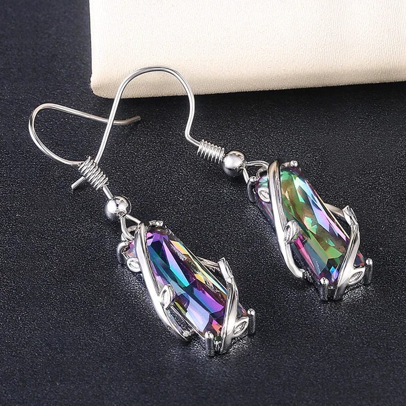 Huitan multicolored cubic zirconia jewelry set with a trendy ring and necklace, featuring rectangular stones for women’s anniversary or party.
