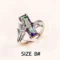Huitan multicolored cubic zirconia jewelry set with trendy ring and necklace featuring rectangular stones for women’s fashion.
