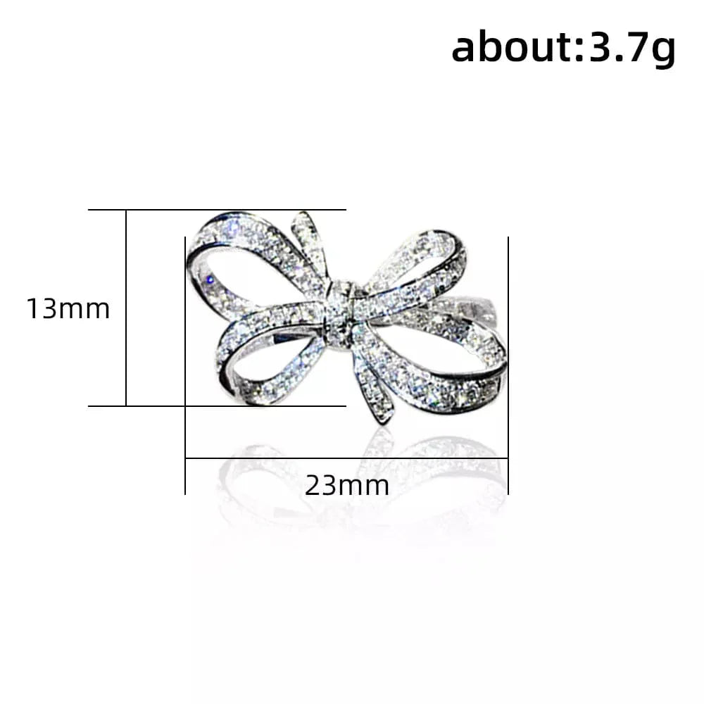 Showlu Romantic Bow cubic zirconia wedding band ring for women, featuring a elegant bow design and sparkling jewelry for special occasions