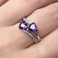 Silver-plated Showlu Double Heart Cubic Zirconia Ring, stylish wedding band for women and girls, perfect gift for birthdays.