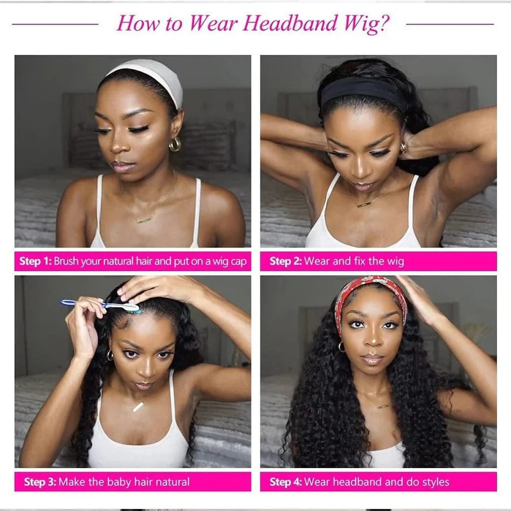 SHOWLU FASHION STORE Berracy Kinky Curly Headband Wig, 36-inch Brazilian Remy human hair, full machine-made, glueless curly bob style