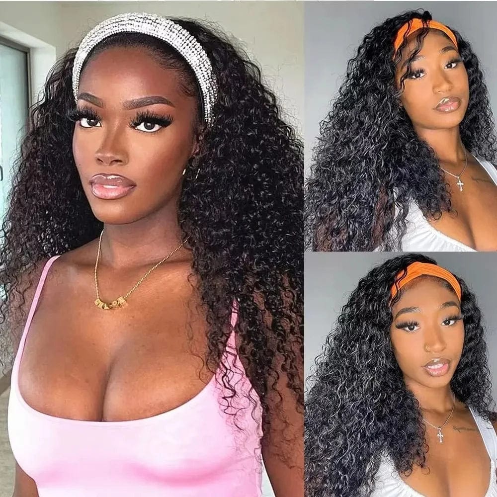 Kinky curly 36-inch Brazilian Remy human hair headband wig by SHOWLU FASHION STORE, featuring full machine-made design for women.
