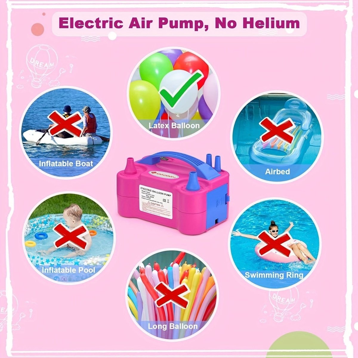 IDAODAN electric balloon pump with dual nozzles, 600W portable air inflator for quick, easy balloon filling at parties and events.