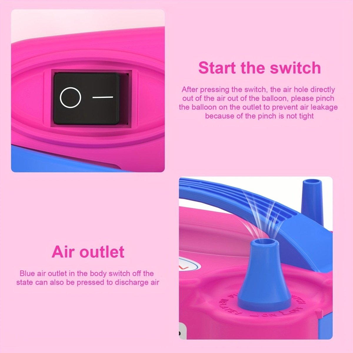 IDAODAN Electric Balloon Pump with dual nozzles, portable 600W inflator, rose red color, quick-fill for parties and celebrations