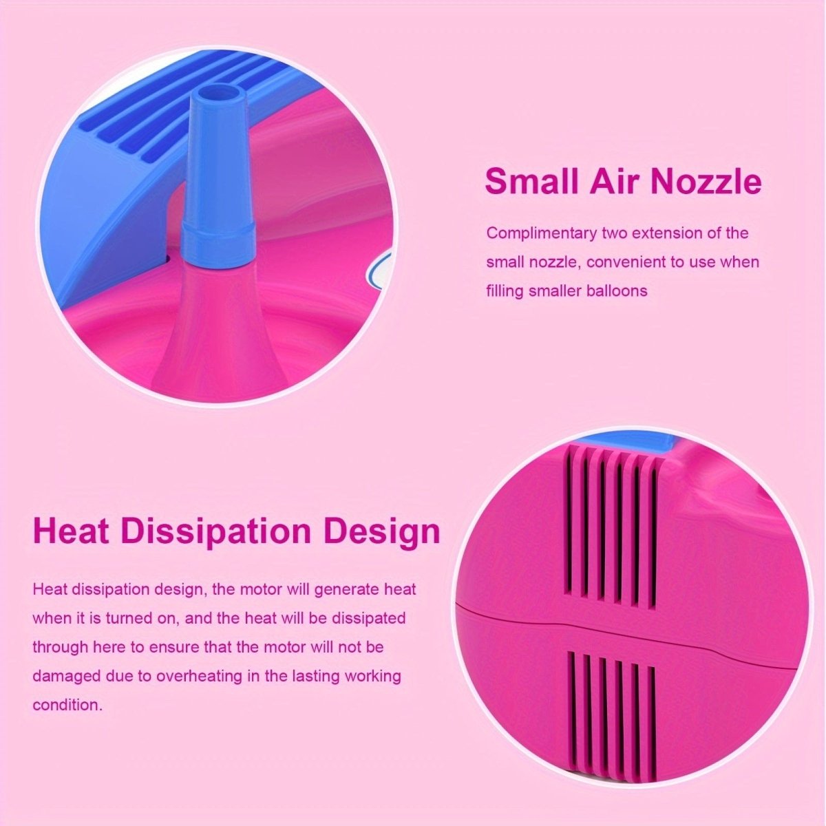 IDAODAN Electric Balloon Pump with dual nozzles, 600W portable air inflator in rose red, quick-fill for parties and events