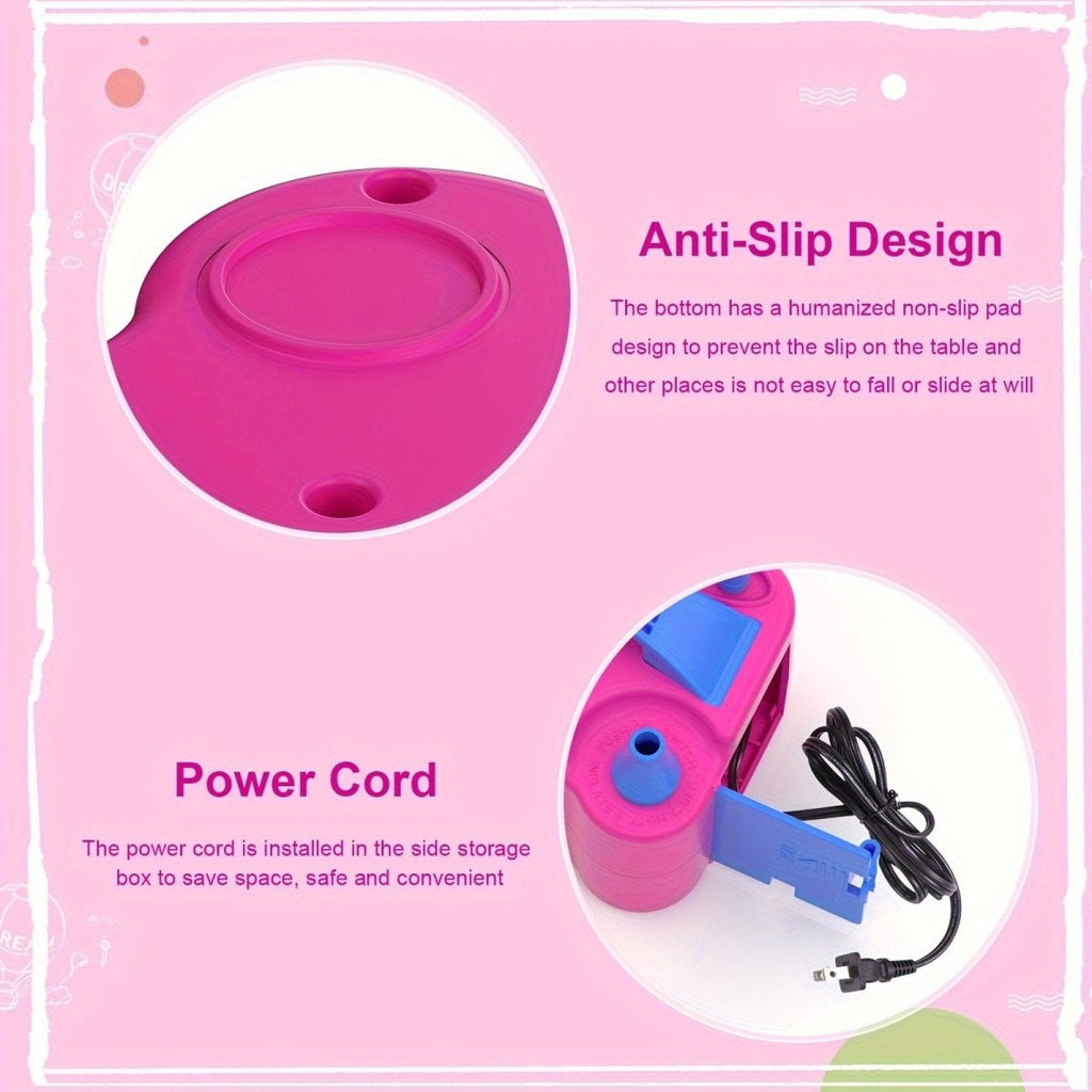 IDAODAN Electric Balloon Pump with dual nozzles, 600W portable air inflator in rose red, quick-fill design for parties and events