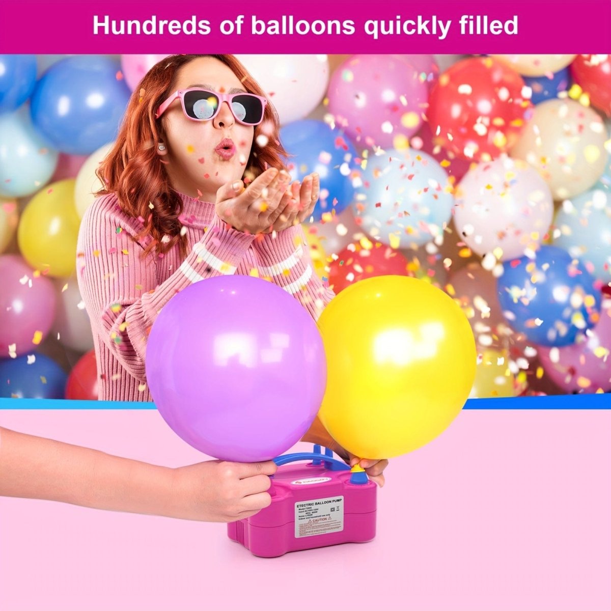 IDAODAN 600W electric balloon pump with dual nozzles in rose red, portable air inflator for parties, birthdays, and weddings