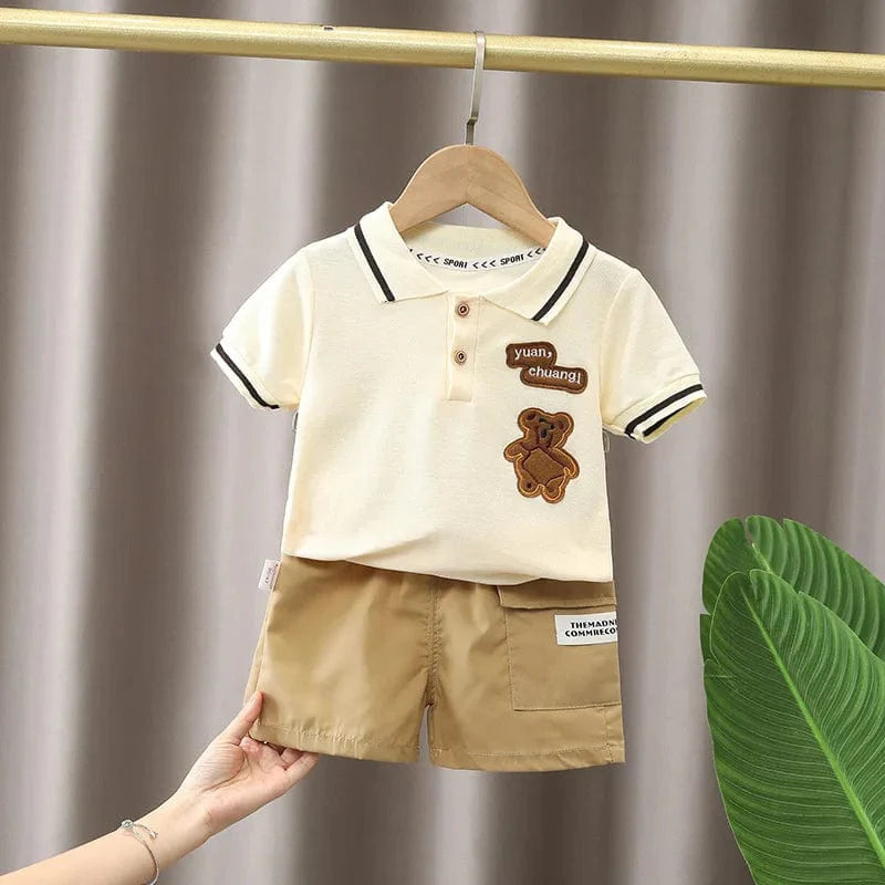 Baby boy summer clothing set with cotton polo shirt and shorts, casual outfit for toddlers, by Showlu Fashion Store.