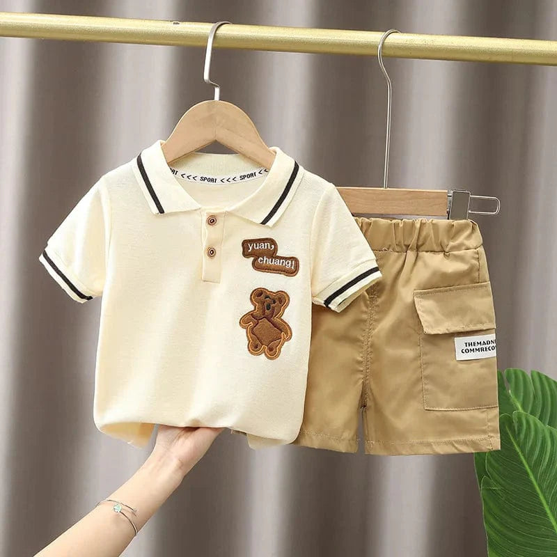 Baby boy summer clothing set with cotton polo shirt and shorts, casual toddler outfit from IENENS by Showlu Fashion Store.