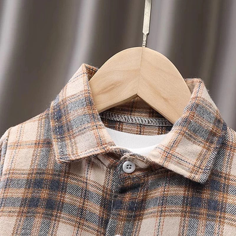 Kids plaid cotton long sleeve shirt by IENENS for toddlers, featuring a preppy style, suitable for boys aged 1 to 4 years.