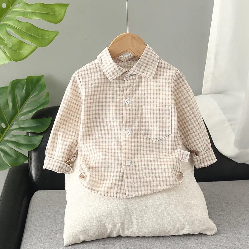 Kids plaid cotton long sleeve shirt for toddlers, showing a preppy style blouse suitable for boys aged 1 to 4 years.
