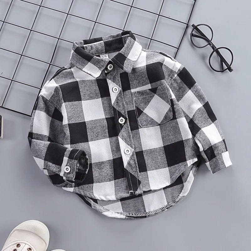 Kids plaid cotton long sleeve shirt by IENENS for toddlers, showing a preppy blouse in a classic plaid pattern for boys.