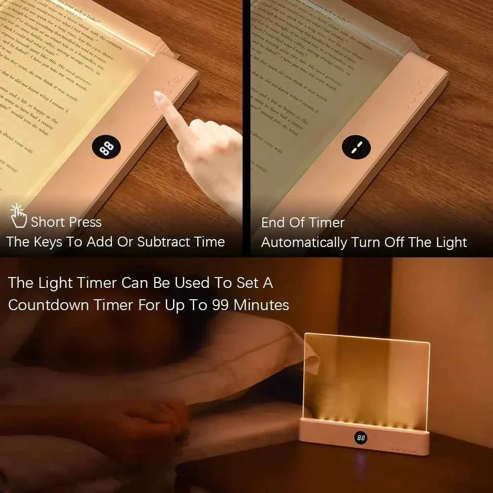 Rechargeable GlowRead book light by MZvul Factory Store, eye-friendly dimmable reading lamp with flexible neck and soft LED illumination.