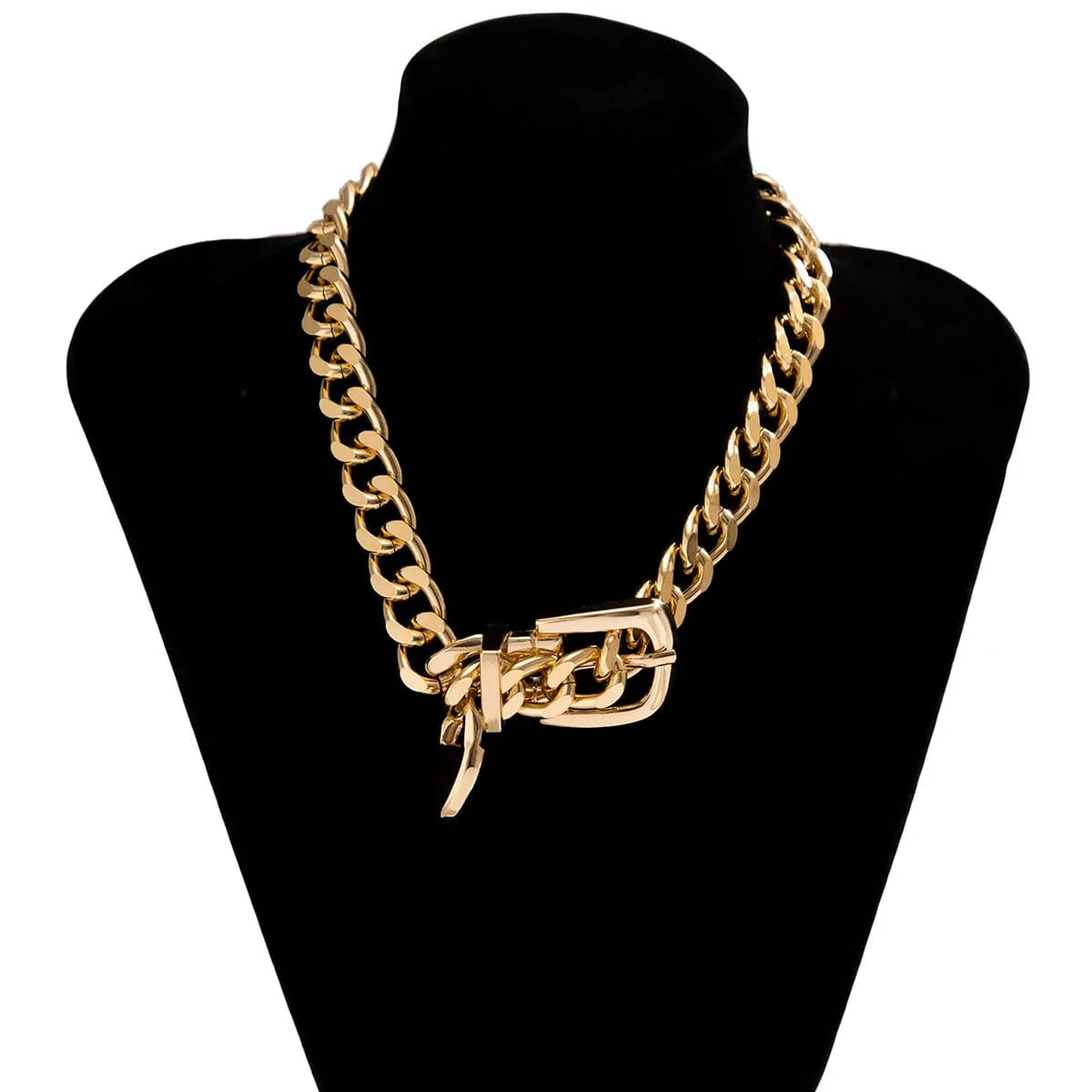 Ingemark heavy metal chunky chain choker necklace for women, punk aluminum belt style with grunge and steampunk-inspired design.