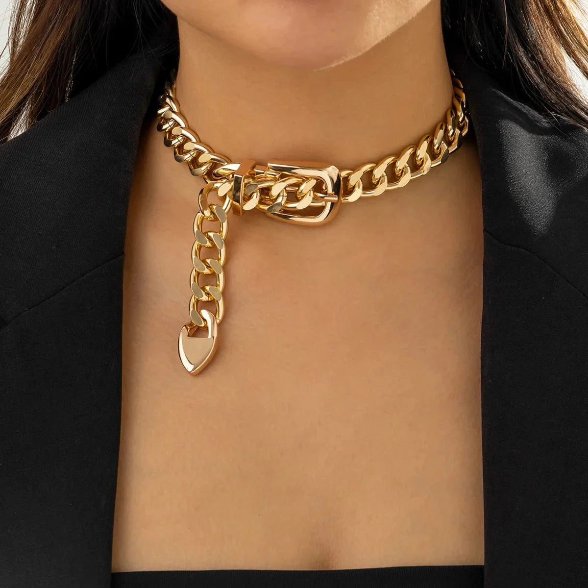 Ingemark Heavy Metal Chunky Chain Choker by Showlu Fashion, thick aluminum punk belt necklace with grunge and steampunk style for women and men.