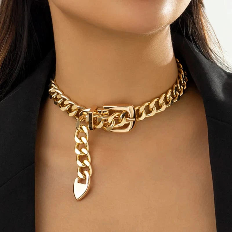 Ingemark heavy metal chunky chain choker necklace for women, punk aluminum belt style with thick, grunge-inspired design