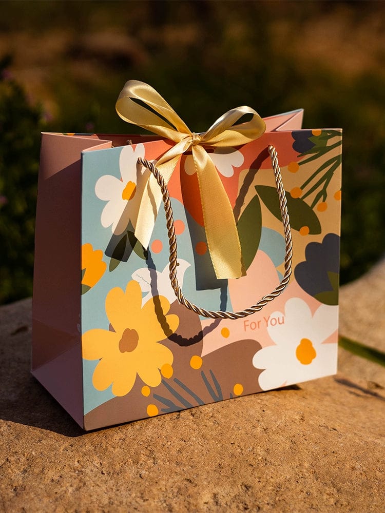 Mori Leaf Contrast Color Paper Gift Bag by SHOWLU FASHION STORE, minimalist holiday handbag with leaf design and vibrant color contrast.
