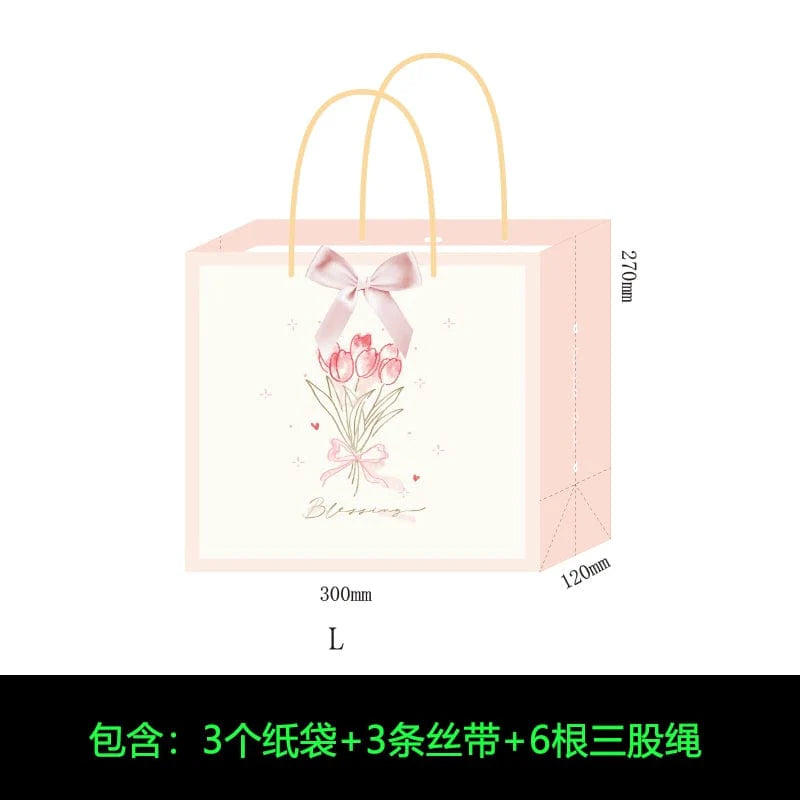 Mori Leaf contrast color paper gift bag from SHOWLU FASHION STORE, minimalist holiday handbag for gift packaging and celebrations