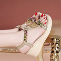 Korean-style Mubailig women's rhinestone platform wedge sandals with open toe and ankle strap, stylish and trendy footwear.