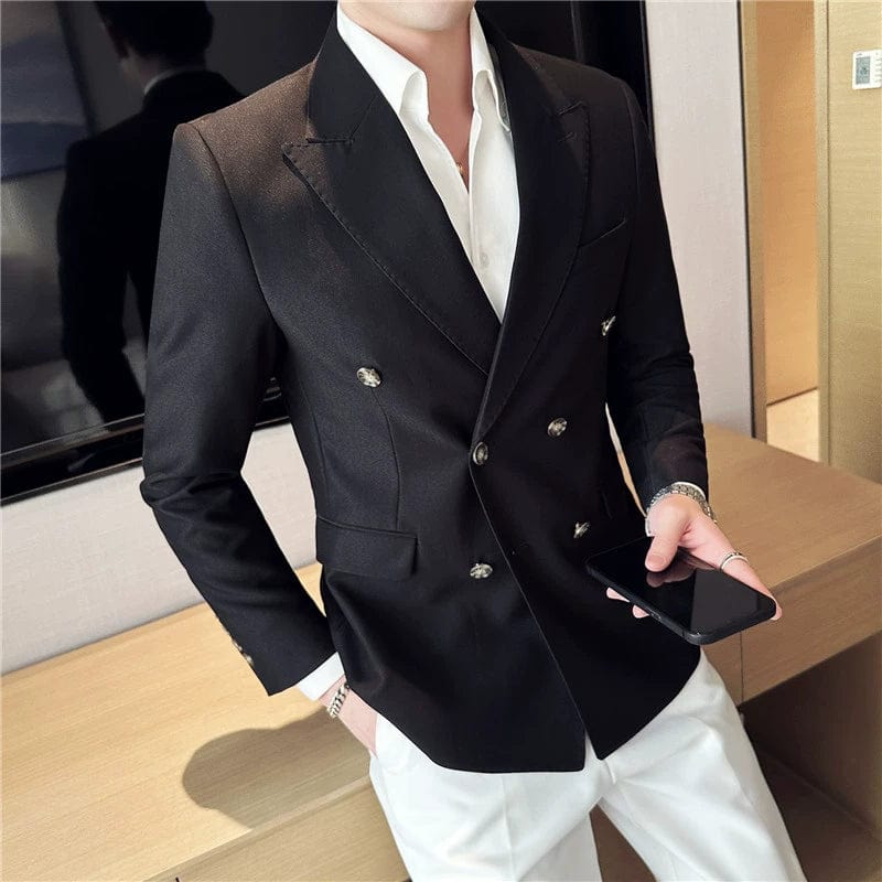 Hanvenchy slim fit white business coat, double-breasted Italian style, tailored for a sharp professional look.