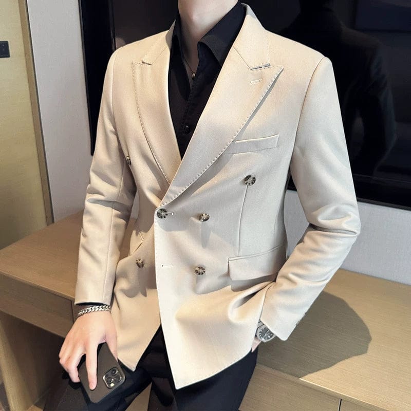 Hanvenchy slim fit white business coat by Showlu Fashion Store, double-breasted Italian style with classic drape detail.